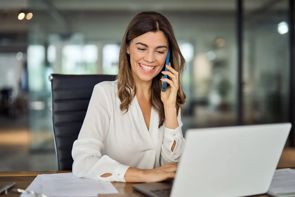 Businesswoman making a professional call in Chicago IL